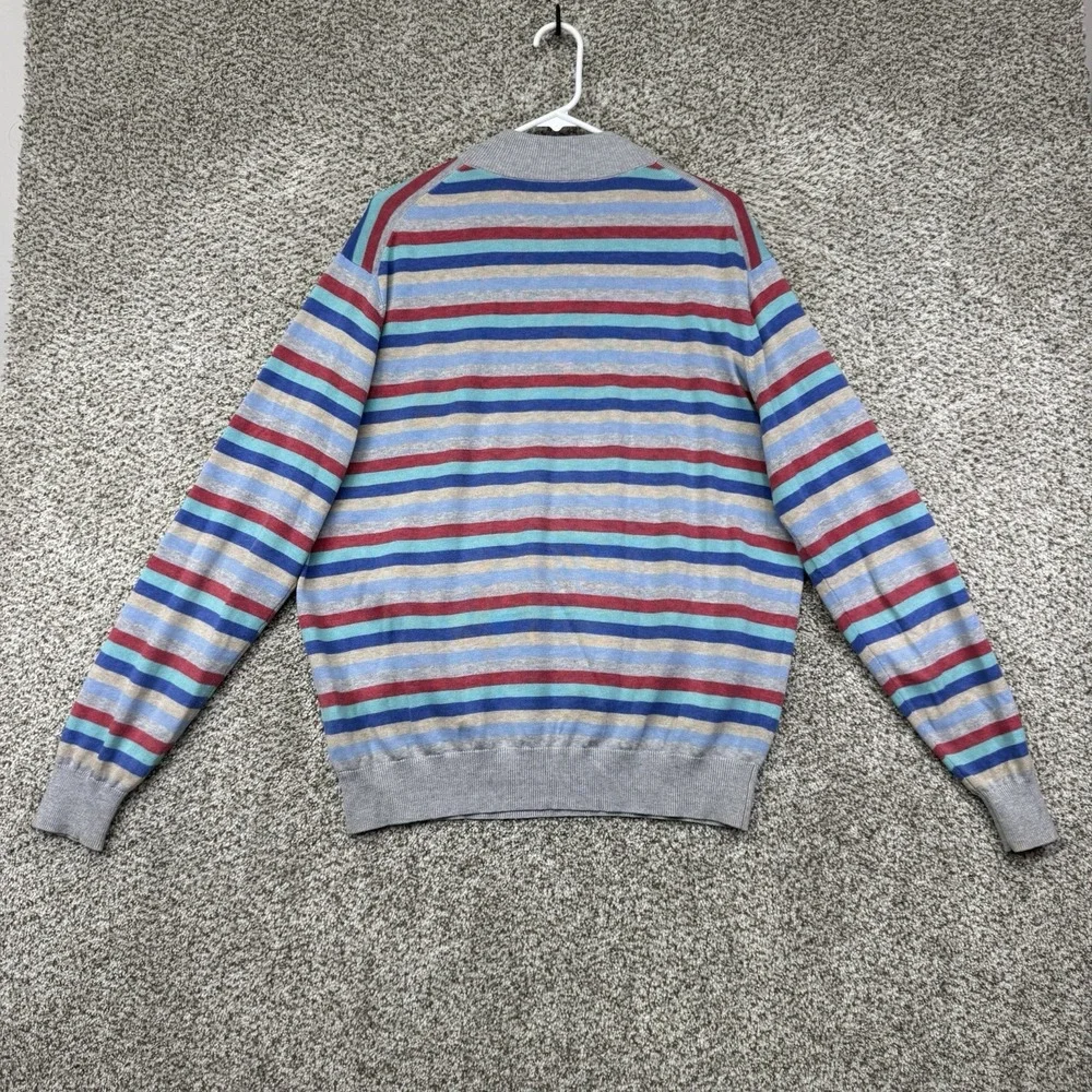 Peter Millar Sweater Men's Large Striped 1/4 Zip Pima Cotton Silk Cashmere Knit - Picture 12 of 15